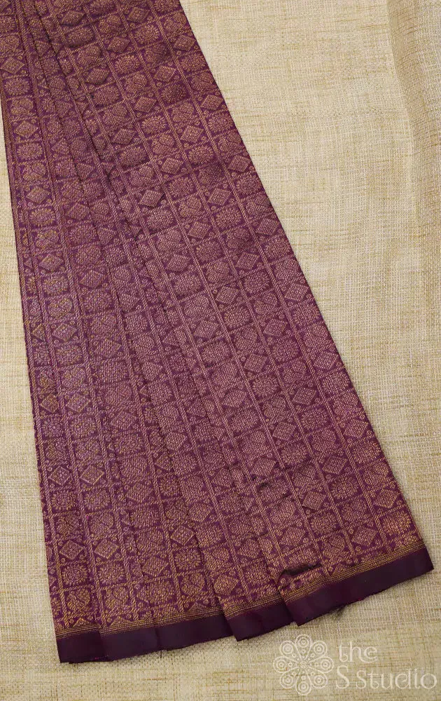 Purple kanchi silk blouse material with mayil chakram buttas