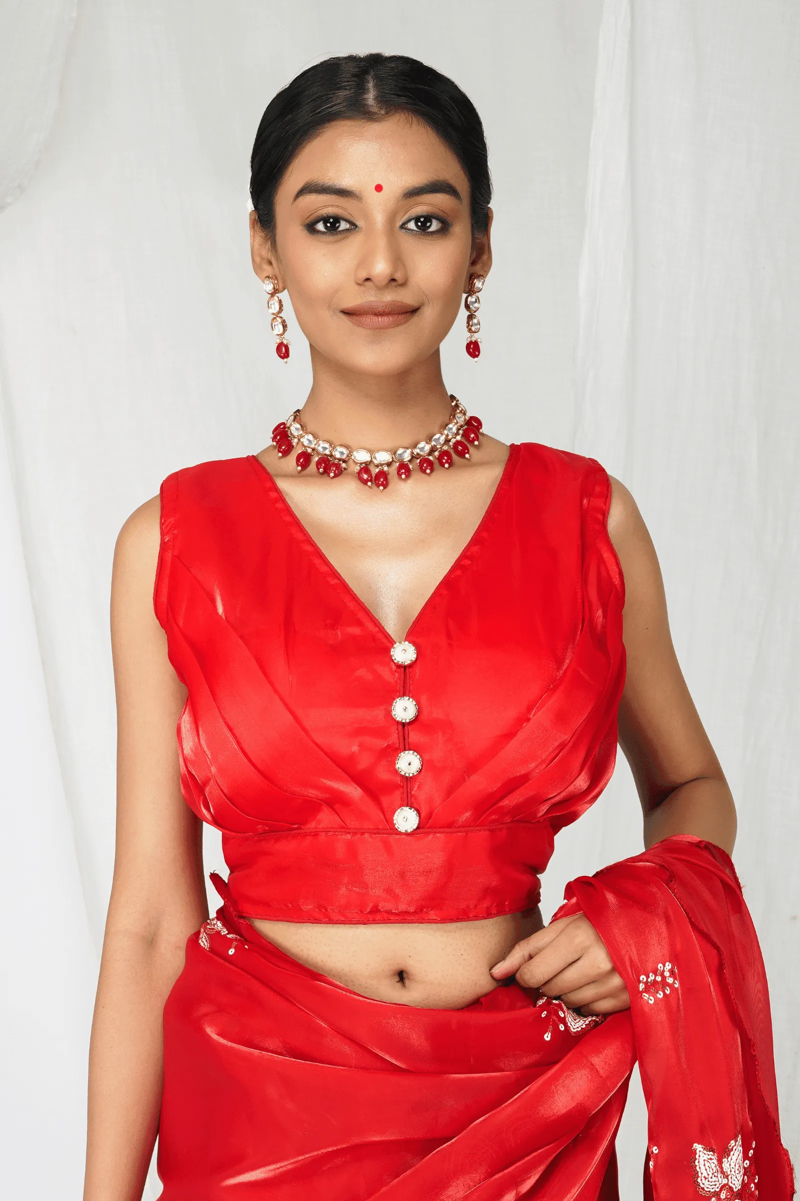 Red Organza Jimmy Choo Blouse- Free Size