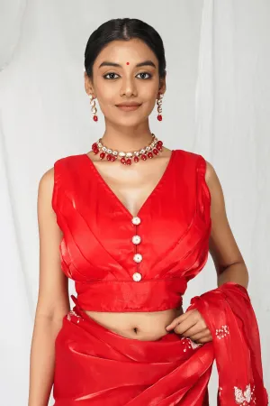 Red Organza Jimmy Choo Blouse- Free Size