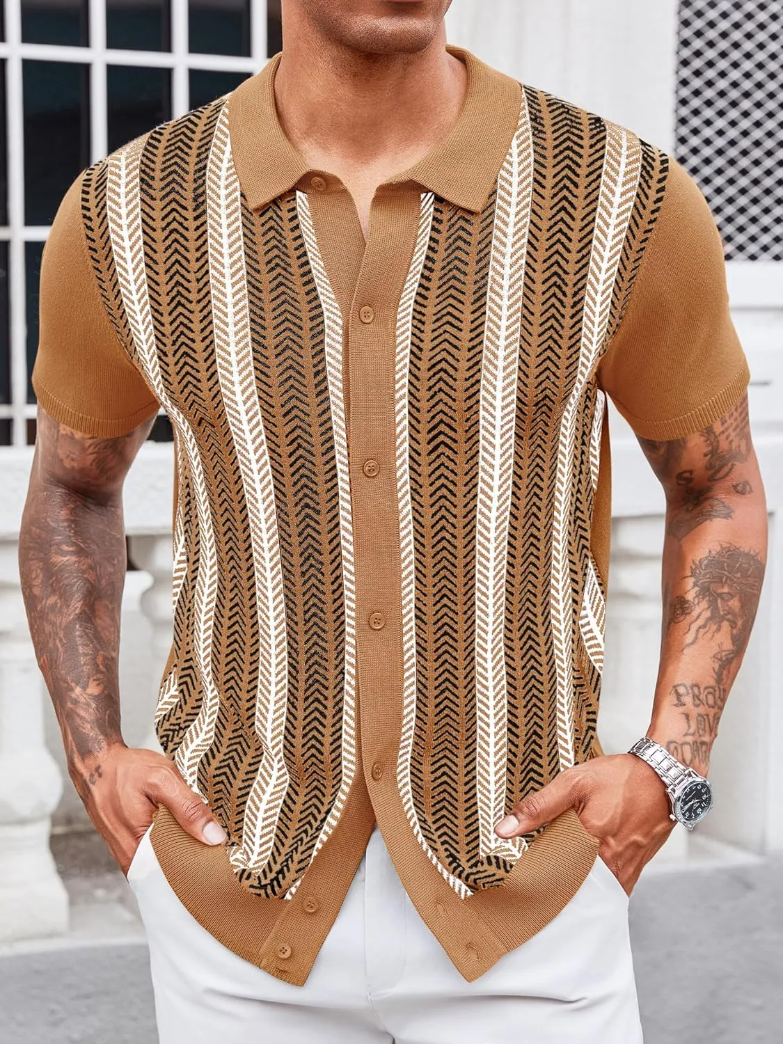 Runcati Mens Knit Polo Shirts Vintage Casual Short Sleeve Shirt Golf Button Down Old Money Sweater
