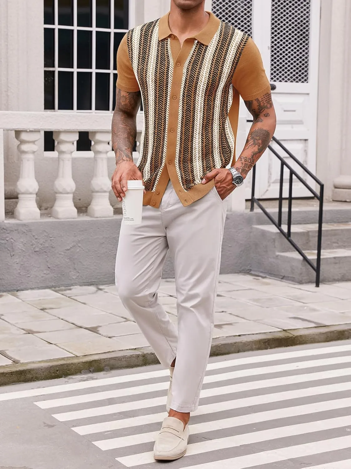 Runcati Mens Knit Polo Shirts Vintage Casual Short Sleeve Shirt Golf Button Down Old Money Sweater