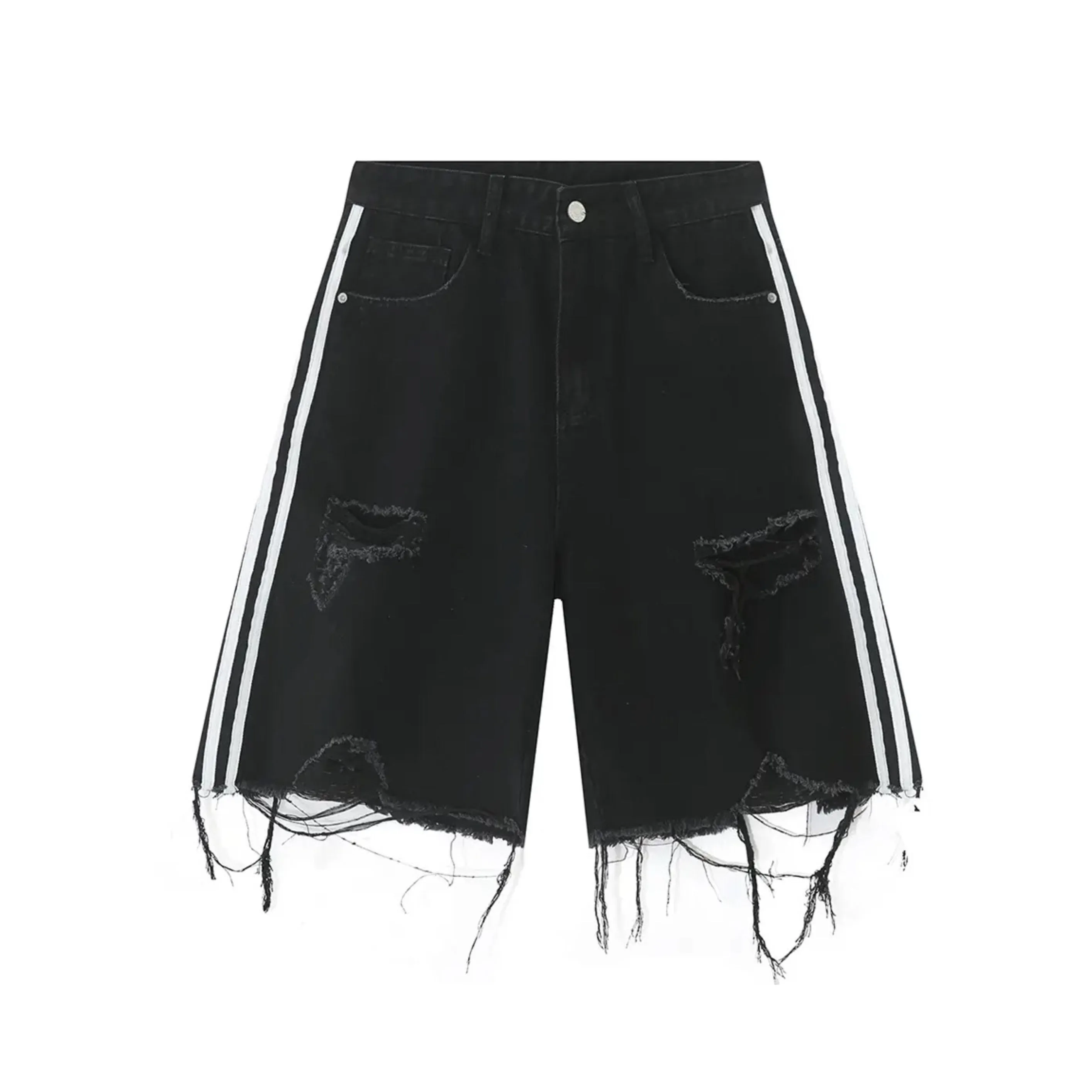 Side Stripe Ripped Denim Shorts