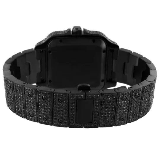Stainless Steel Rose Gold Black Bustdown Automatic Mens Watch