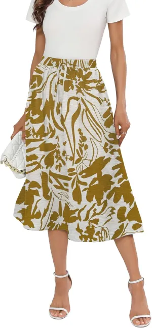 Summer Skirts with Pockets 2025 Boho Midi Length Skirt High Waisted Beach Cover Up for Women Trendy(S-2XL)