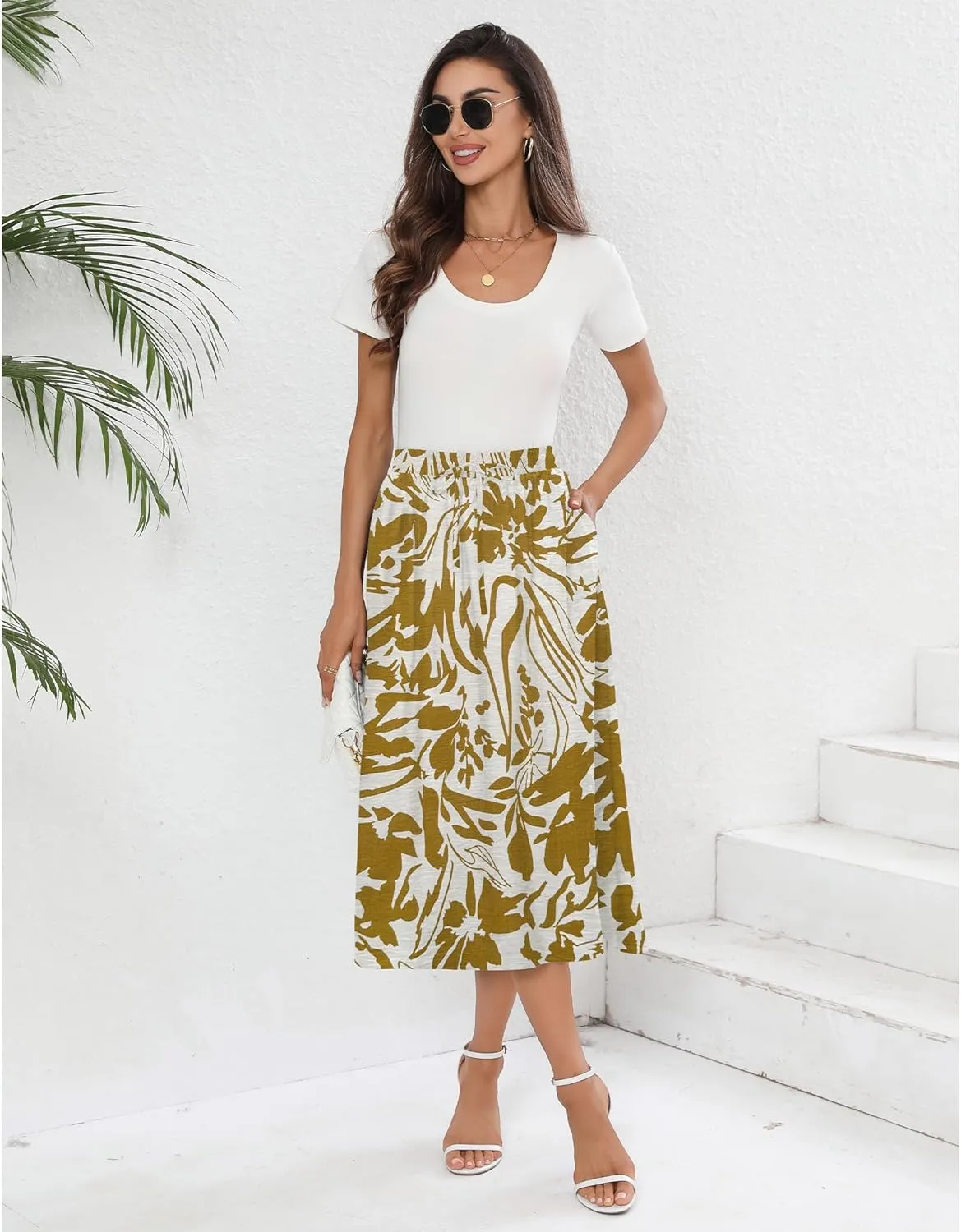 Summer Skirts with Pockets 2025 Boho Midi Length Skirt High Waisted Beach Cover Up for Women Trendy(S-2XL)