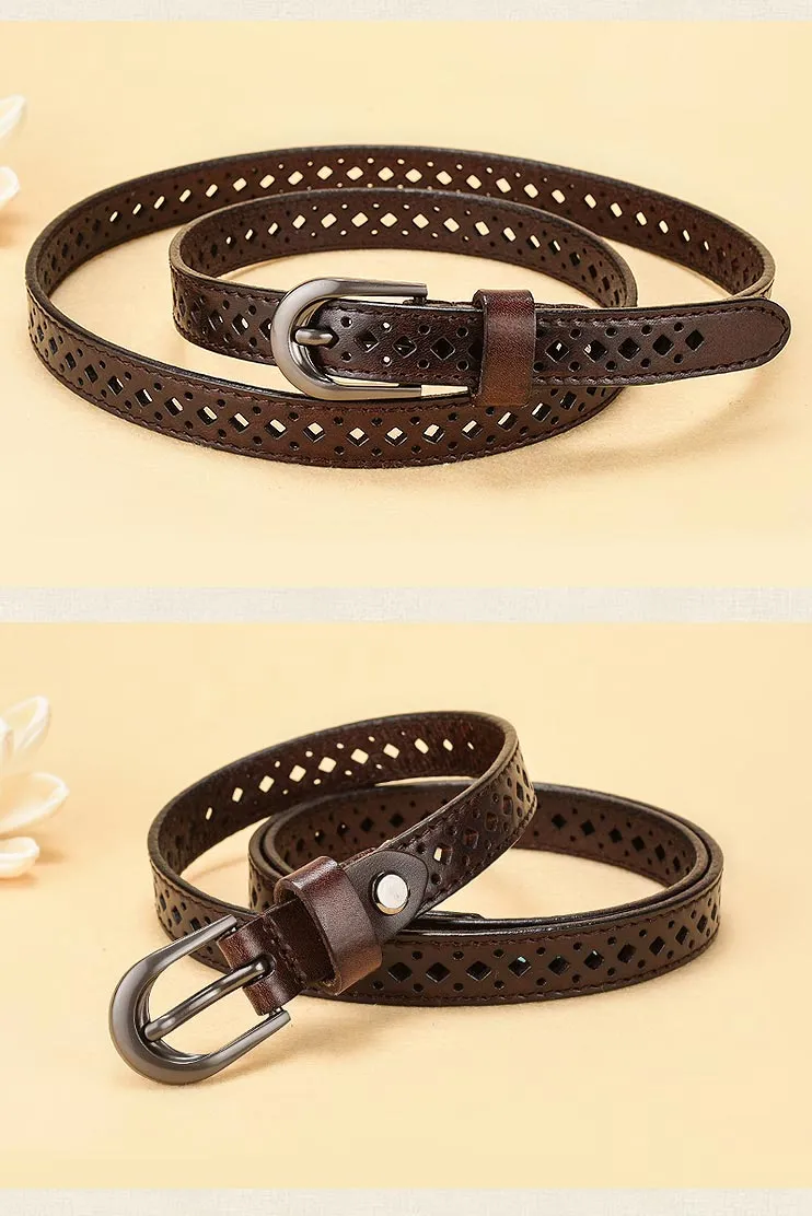 Vintage hollow lady simple versatile fine leather belt YD004