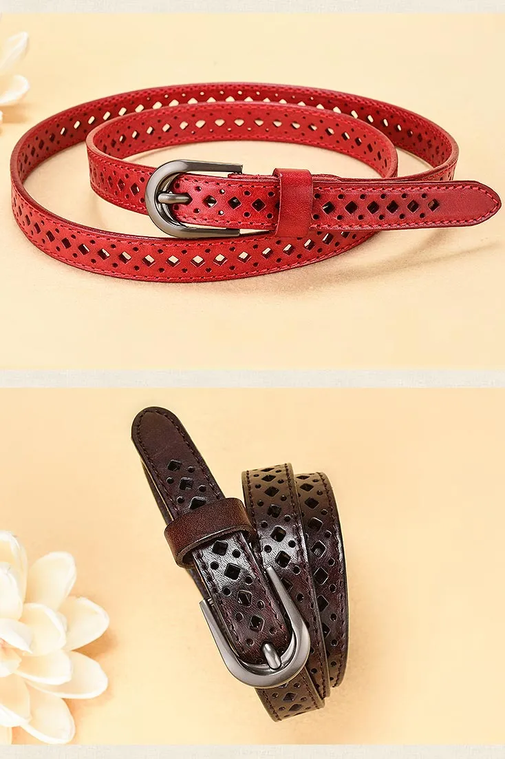 Vintage hollow lady simple versatile fine leather belt YD004