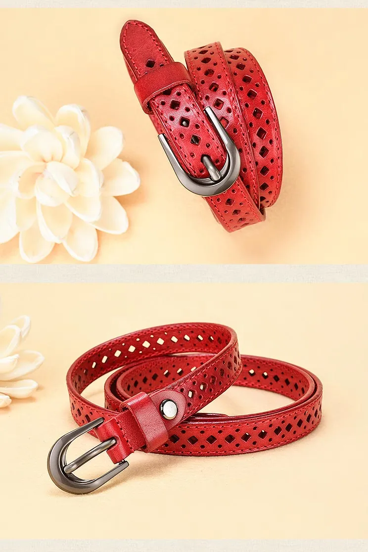 Vintage hollow lady simple versatile fine leather belt YD004