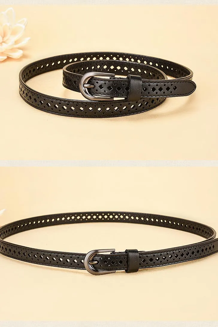 Vintage hollow lady simple versatile fine leather belt YD004