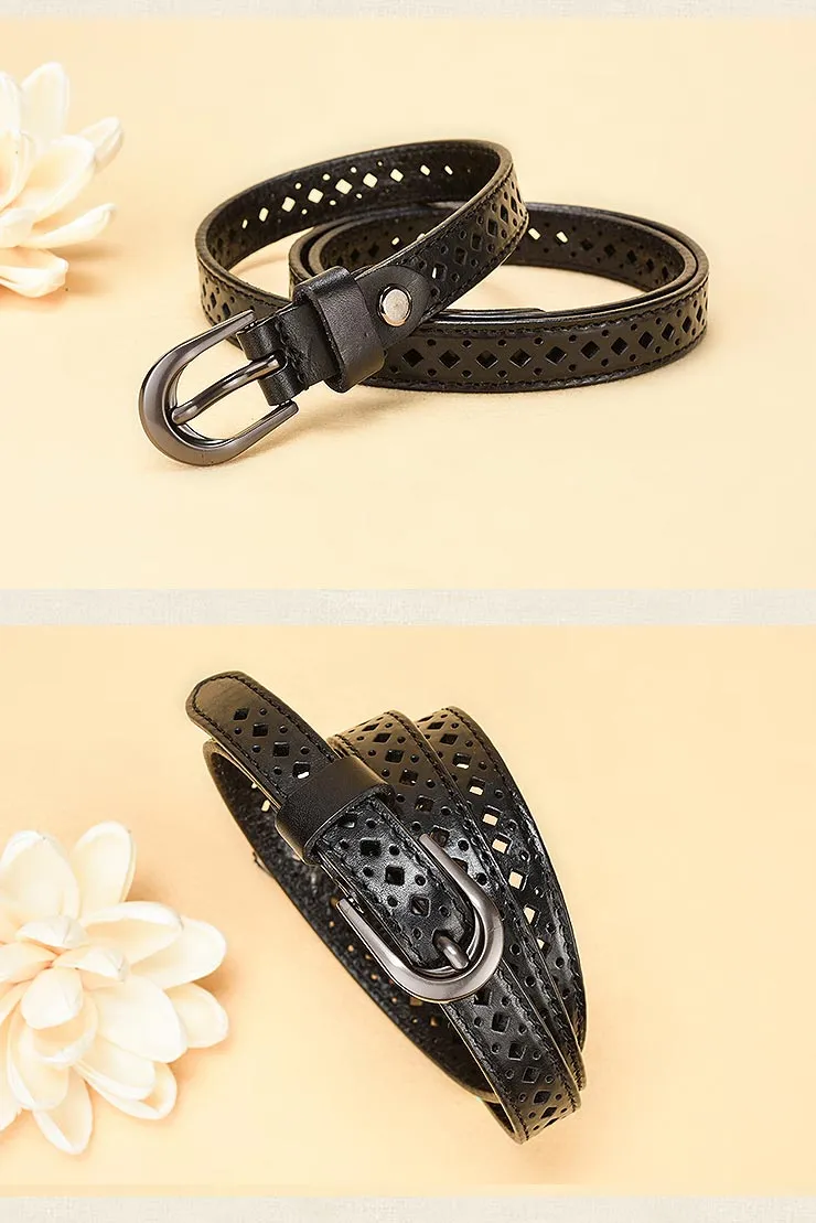Vintage hollow lady simple versatile fine leather belt YD004