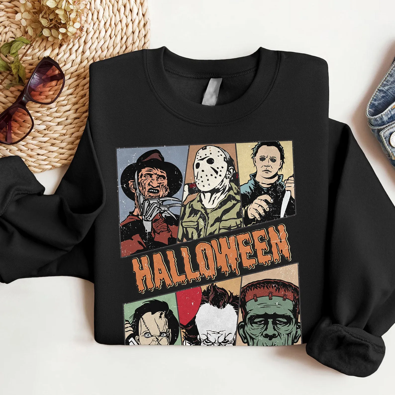 Vintage Horror Icons 'Thug Life' Sweatshirt - Bold Halloween Streetwear