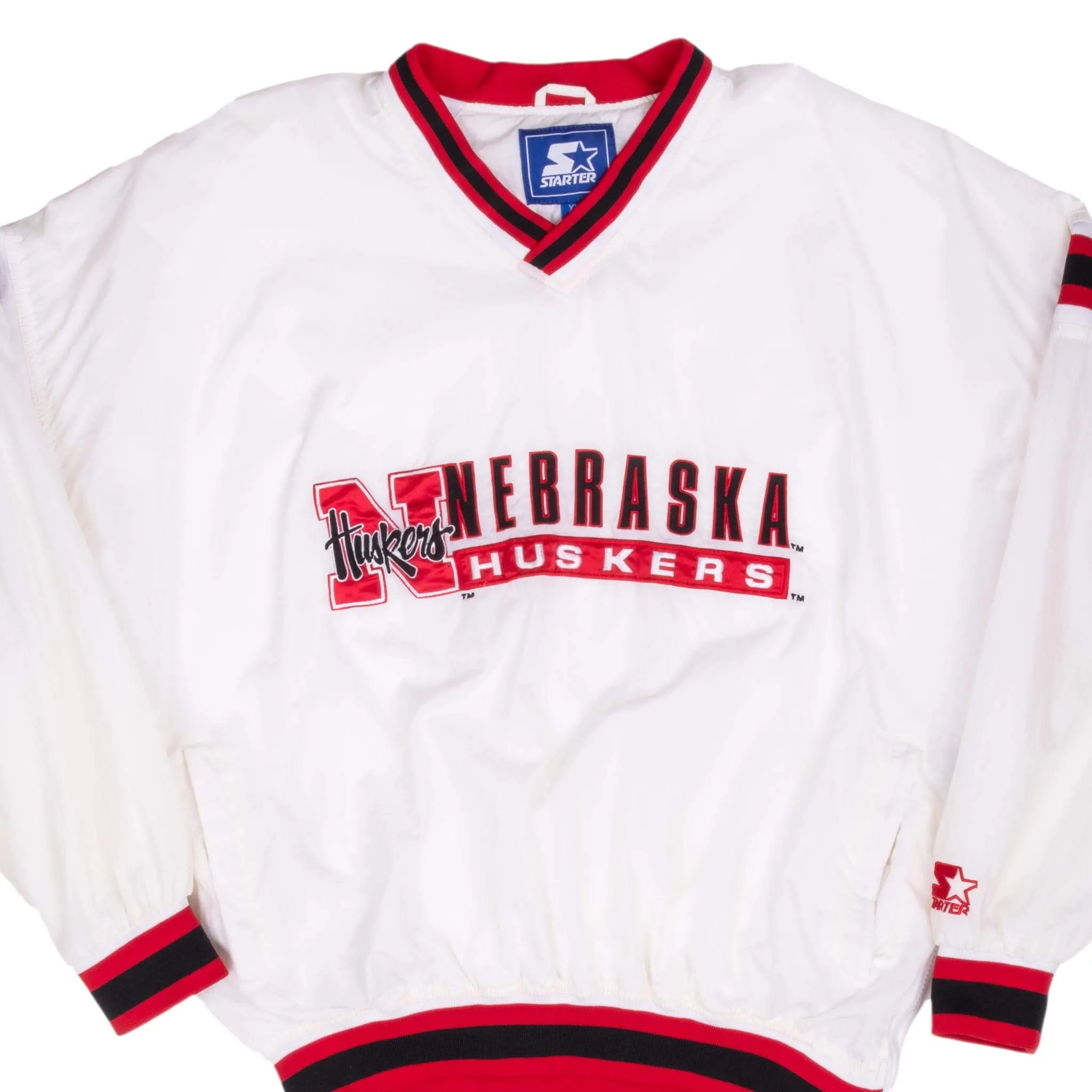 VINTAGE NCAA NEBRASKA HUSKERS WHITE PULLOVER WINDBREAKER JACKET 1990S 2XL