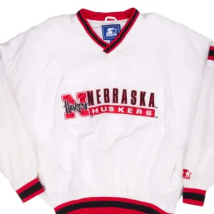 VINTAGE NCAA NEBRASKA HUSKERS WHITE PULLOVER WINDBREAKER JACKET 1990S 2XL