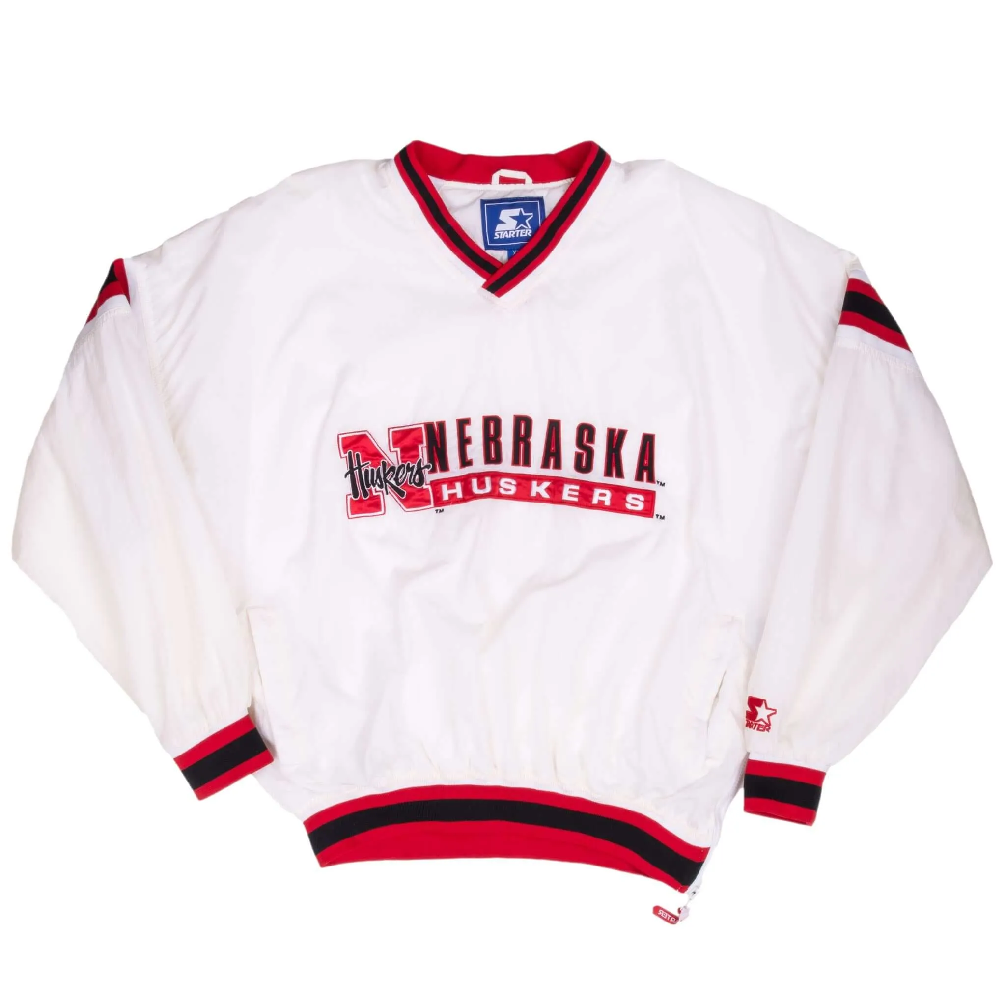 VINTAGE NCAA NEBRASKA HUSKERS WHITE PULLOVER WINDBREAKER JACKET 1990S 2XL