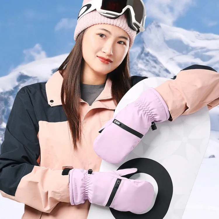 Winter Padded Ski Gloves Outdoor Windproof Warm Sports Gloves, Size: L(Light Purple)