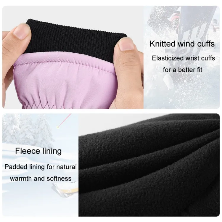 Winter Padded Ski Gloves Outdoor Windproof Warm Sports Gloves, Size: L(Light Purple)