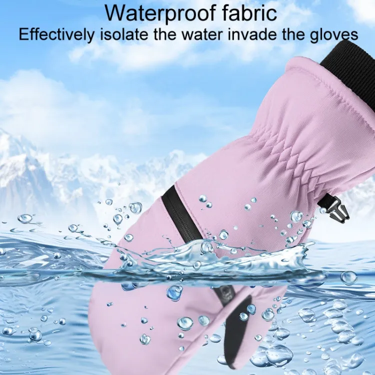 Winter Padded Ski Gloves Outdoor Windproof Warm Sports Gloves, Size: L(Light Purple)
