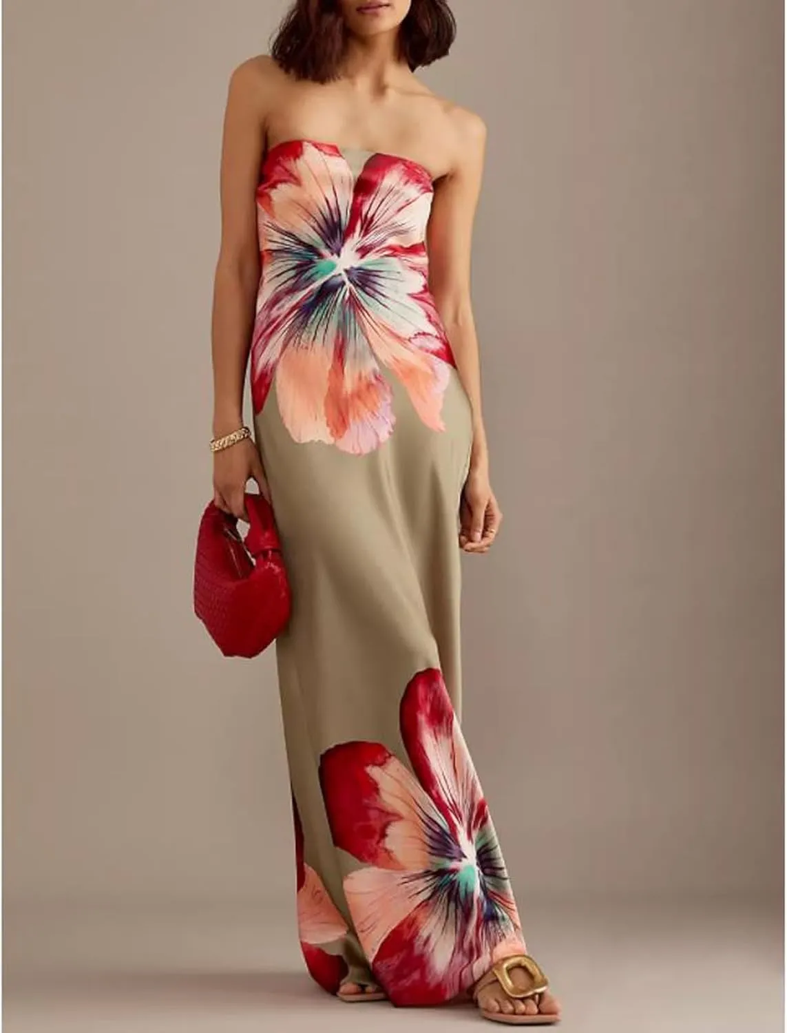 Women Floral Tube Maxi Dress with Scarf Y2k Strapless Backless Mesh Long Bodycon Dresses Formal Cocktail Sundress