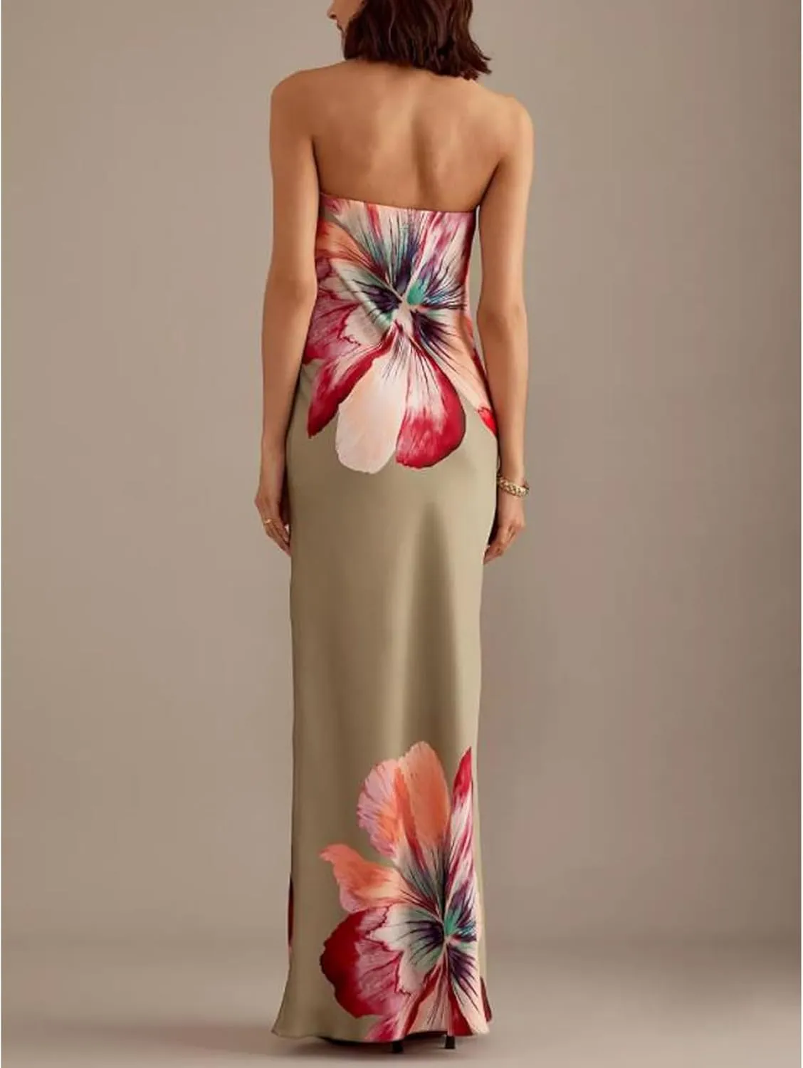 Women Floral Tube Maxi Dress with Scarf Y2k Strapless Backless Mesh Long Bodycon Dresses Formal Cocktail Sundress
