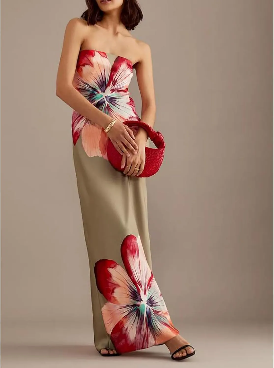 Women Floral Tube Maxi Dress with Scarf Y2k Strapless Backless Mesh Long Bodycon Dresses Formal Cocktail Sundress