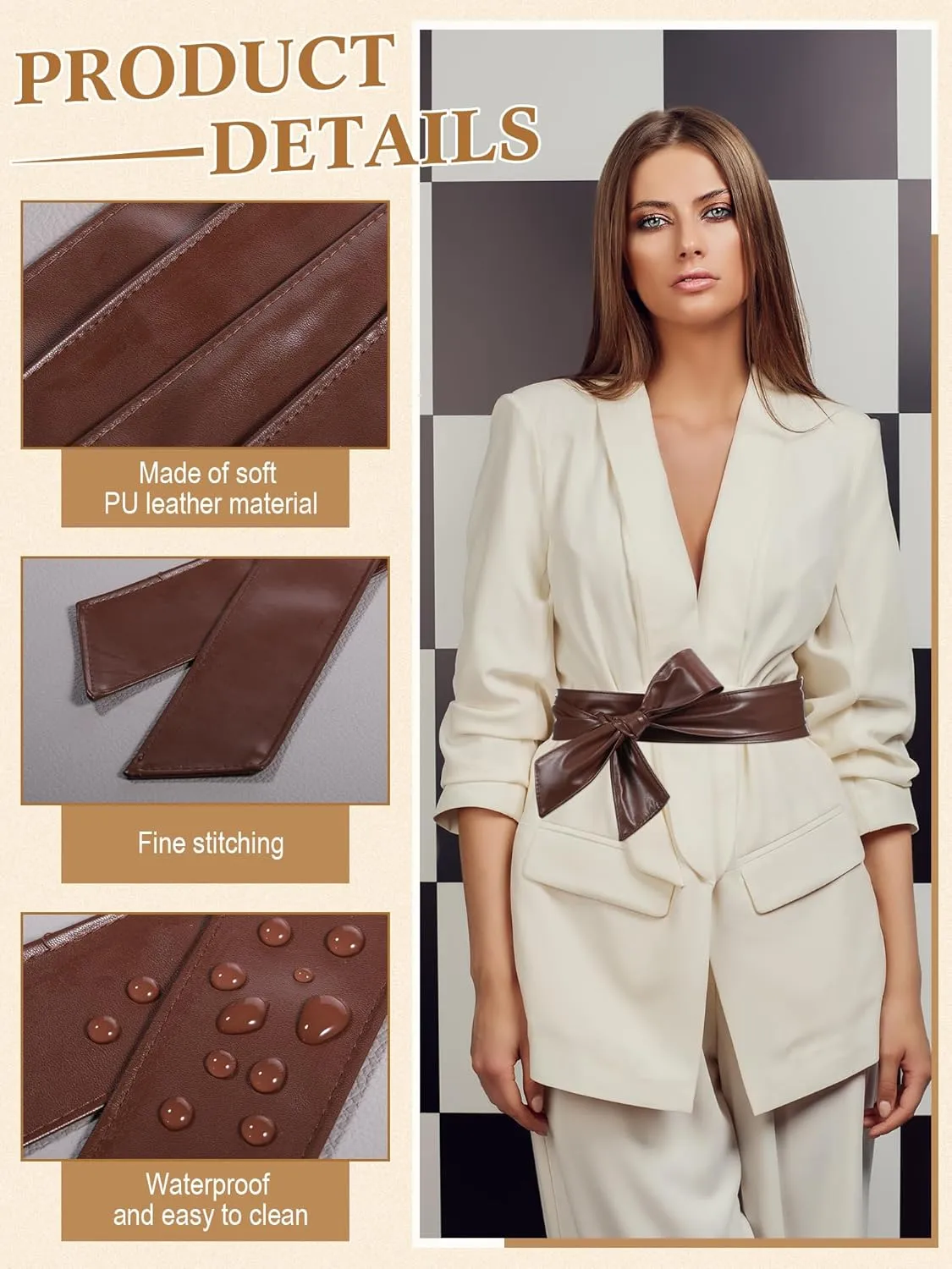 Women Leather Wrap Belt Obi Waist Fashion Tie Belt PU Sash for Dress Coat 1.85 Wide