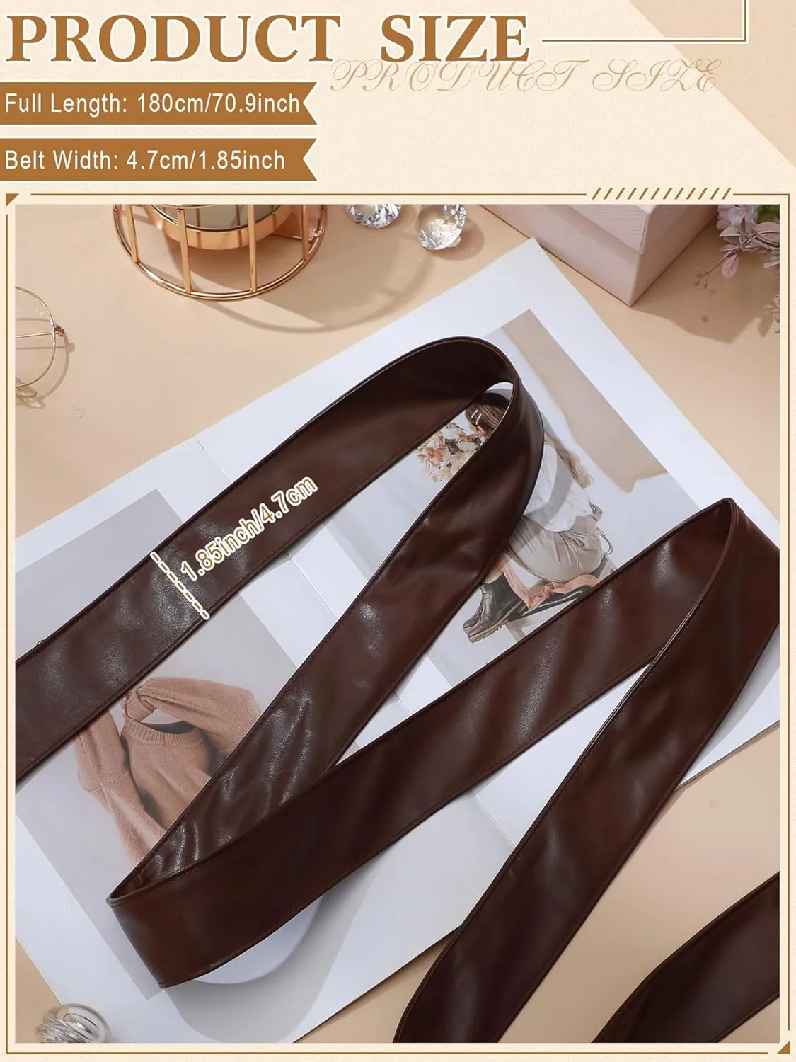 Women Leather Wrap Belt Obi Waist Fashion Tie Belt PU Sash for Dress Coat 1.85 Wide