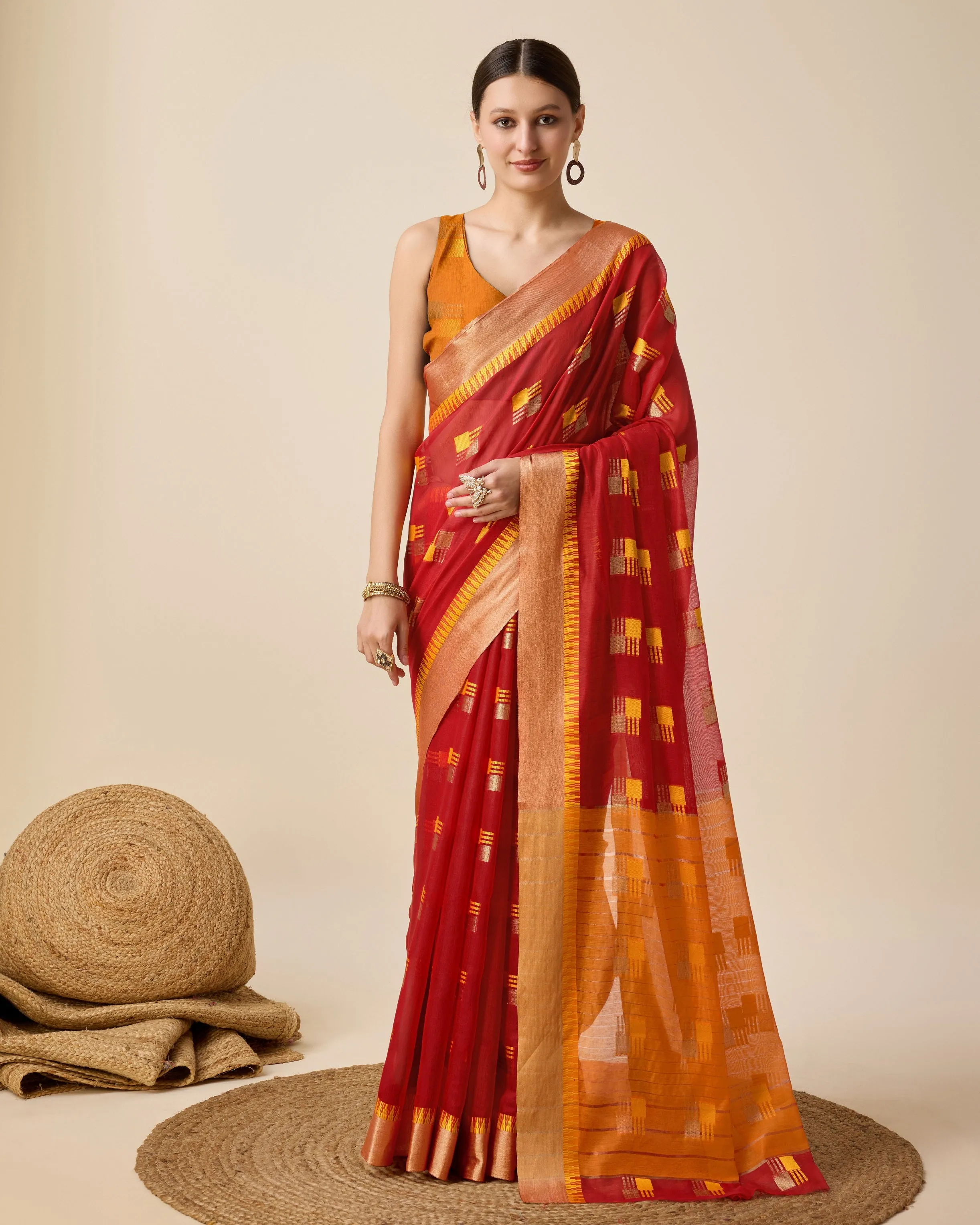 Women Party Wear Designer Semi Cotton Soft Silk Saree With Un Stitched Blouse