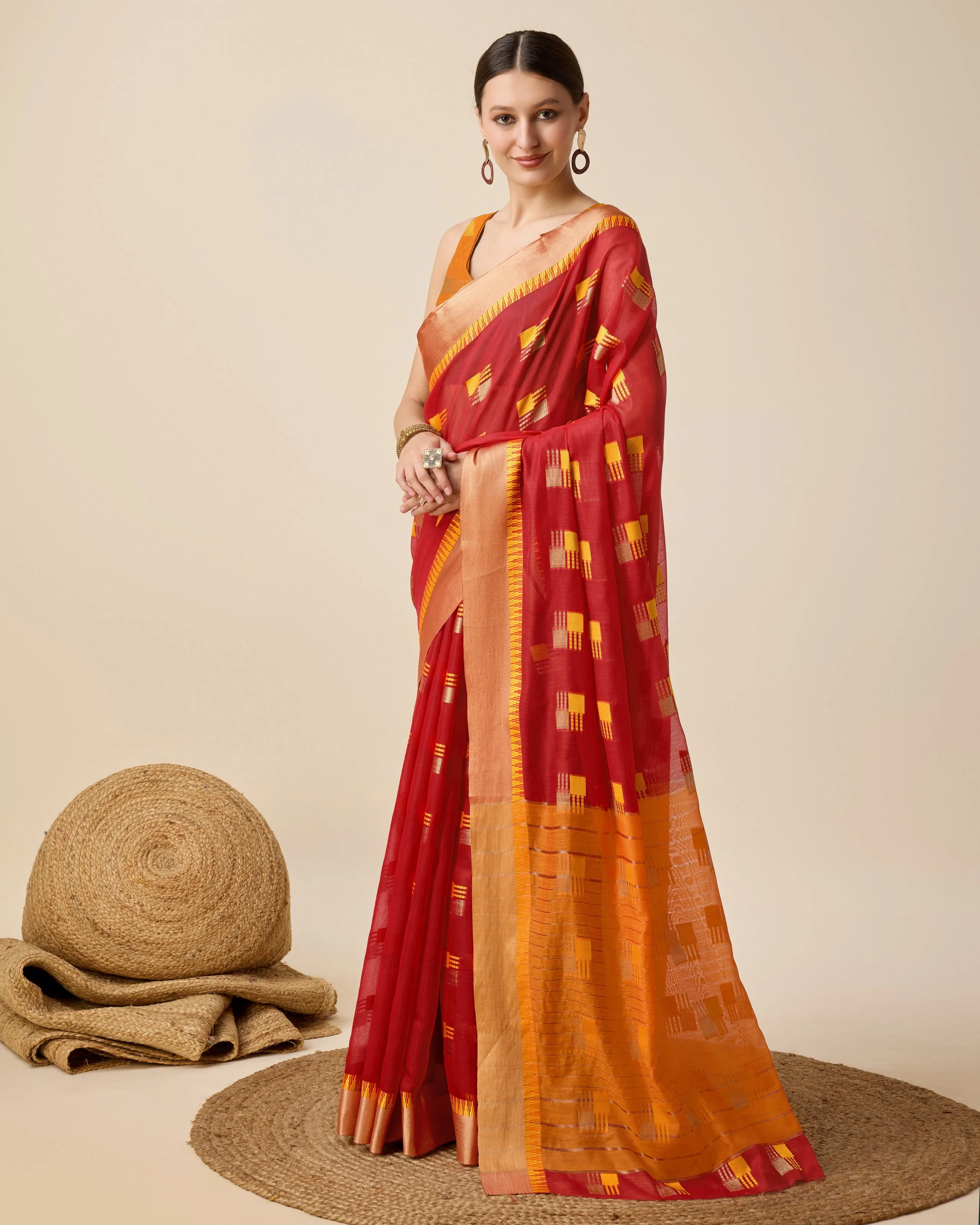 Women Party Wear Designer Semi Cotton Soft Silk Saree With Un Stitched Blouse