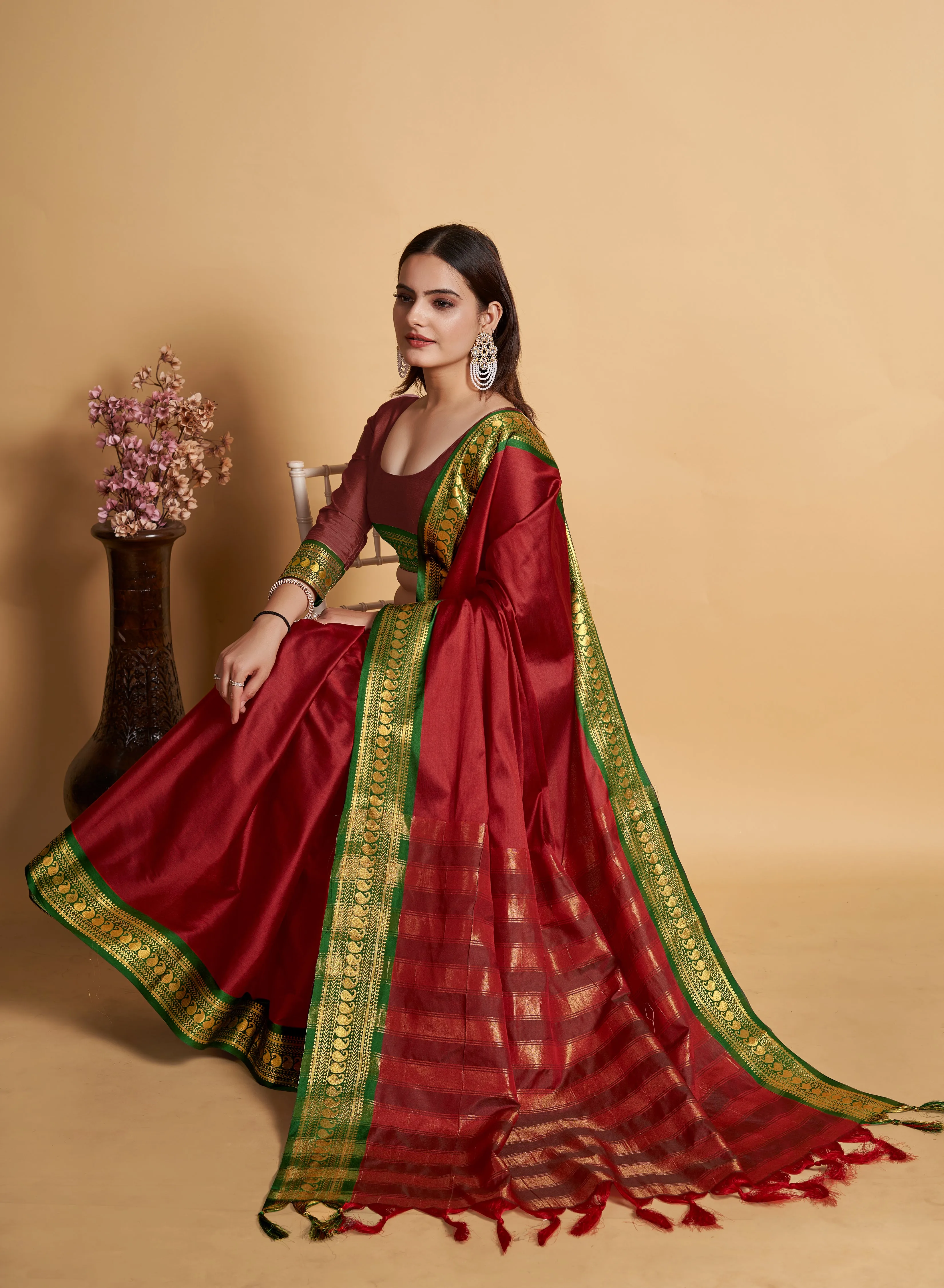 Women Party Wear Designer Soft Silk Red colour Saree with Zari Border Work