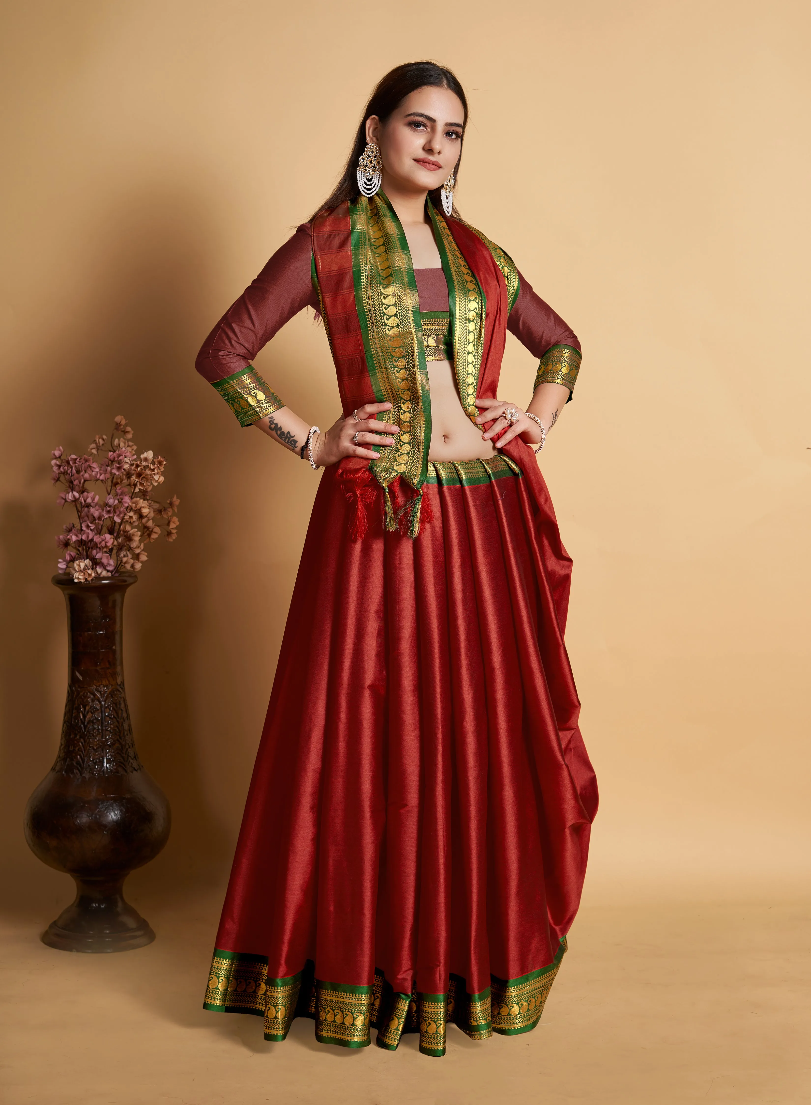 Women Party Wear Designer Soft Silk Red colour Saree with Zari Border Work
