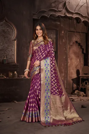 Women Party Wear Weaving Leherai Silk Purple colour Saree with Un-Stitched Blouse