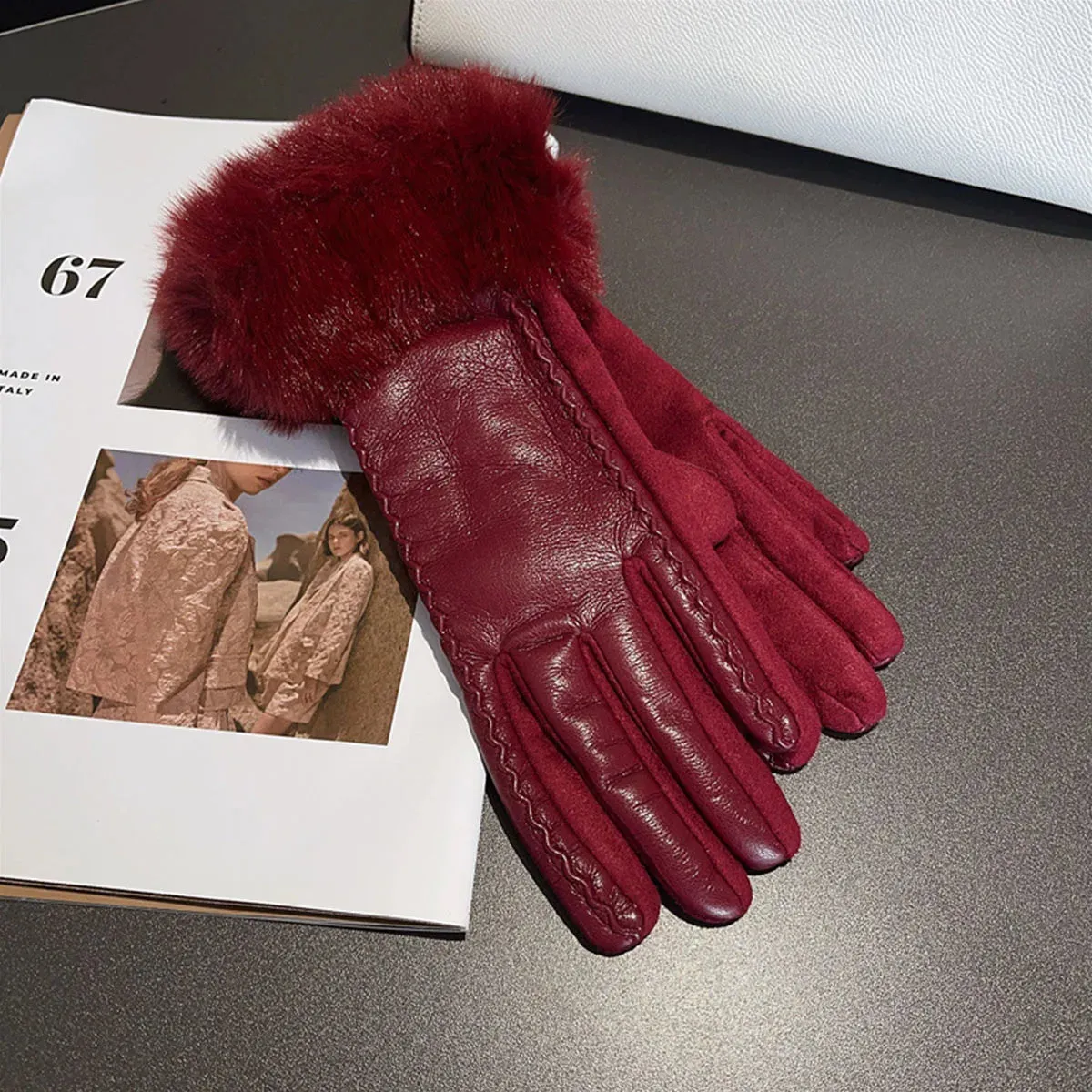 Women's PU Leather Winter Gloves