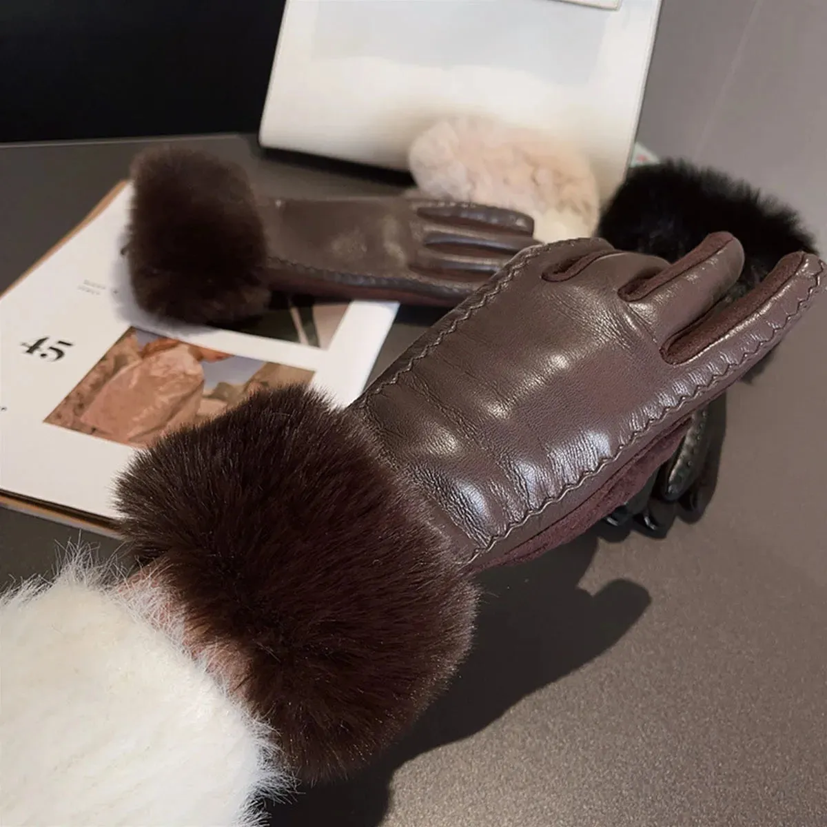 Women's PU Leather Winter Gloves