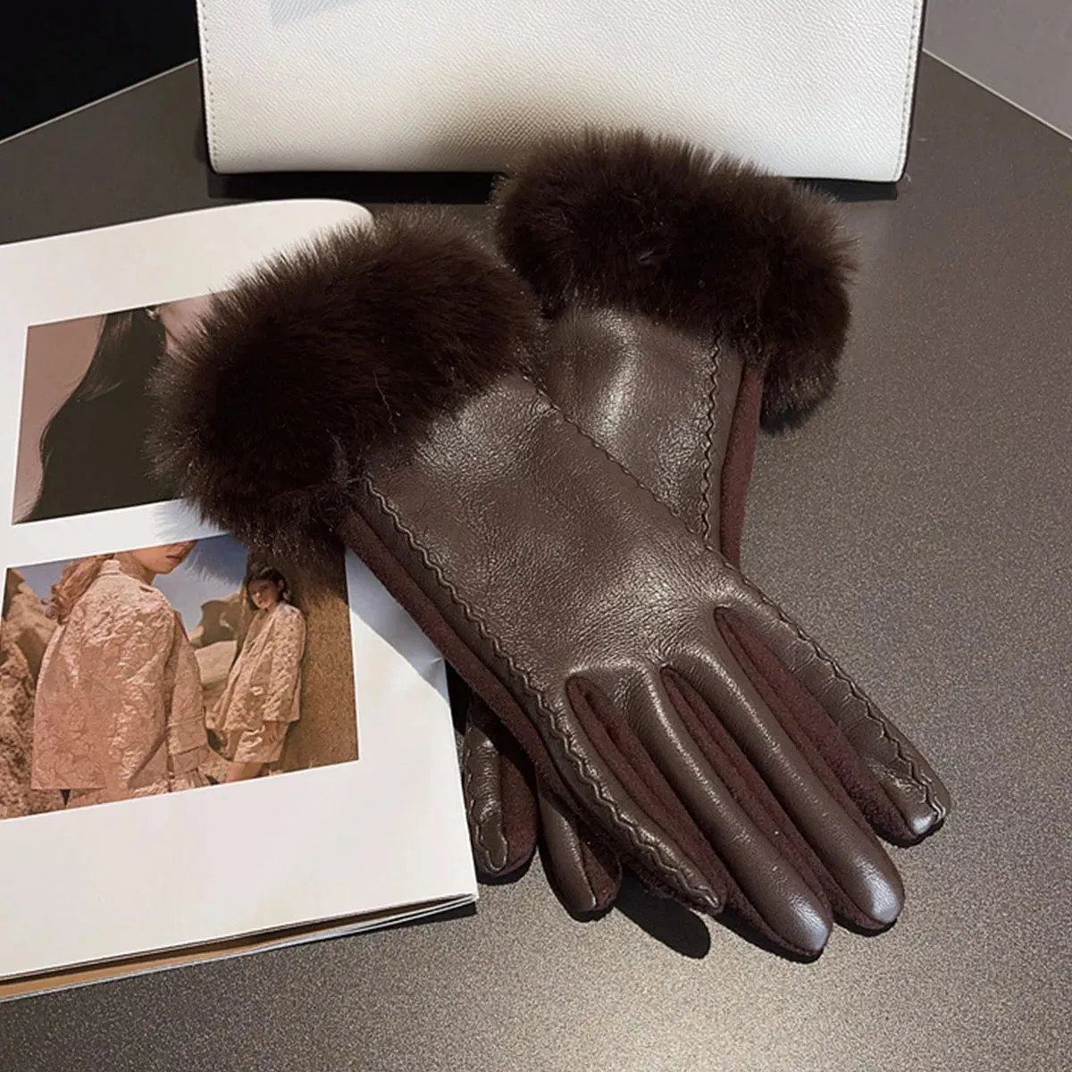 Women's PU Leather Winter Gloves