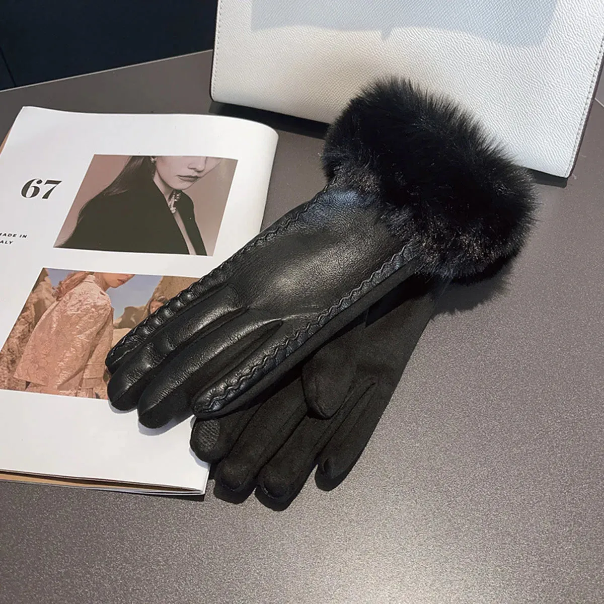Women's PU Leather Winter Gloves